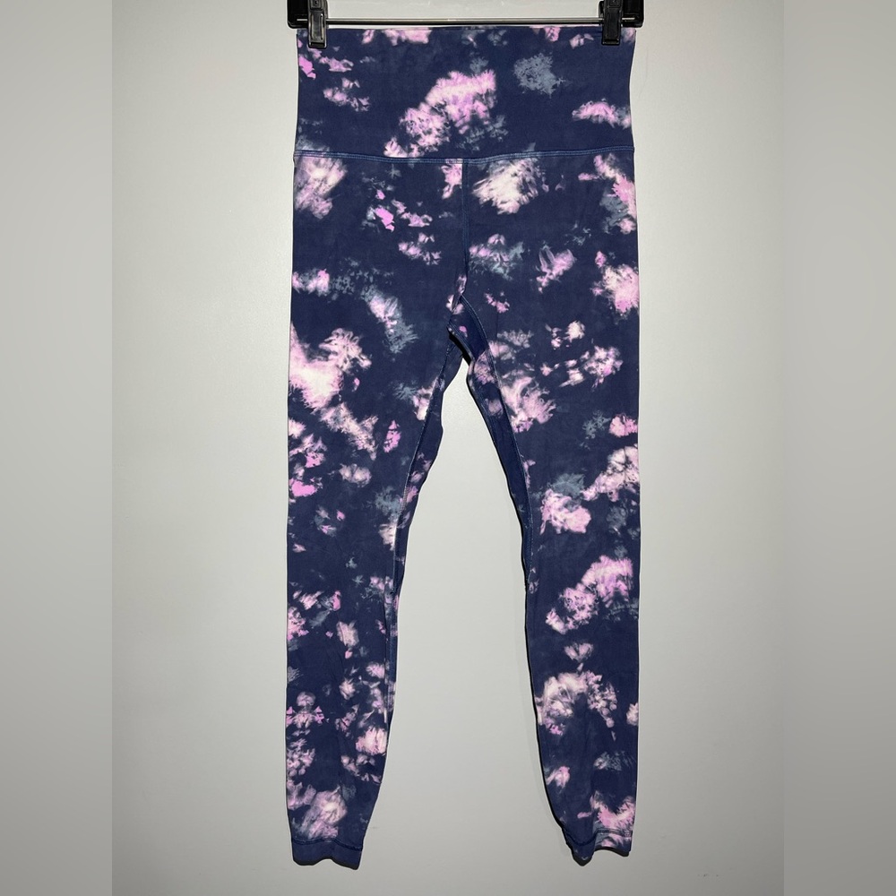Lululemon Pink and Blue Tie-Dye Leggings with High-Rise Waistband